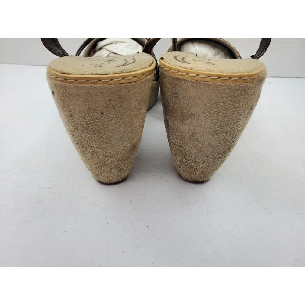 Union Bay Sandals Women 8.5 Brown Strappy Casual Wedge Heels Fast Shipping